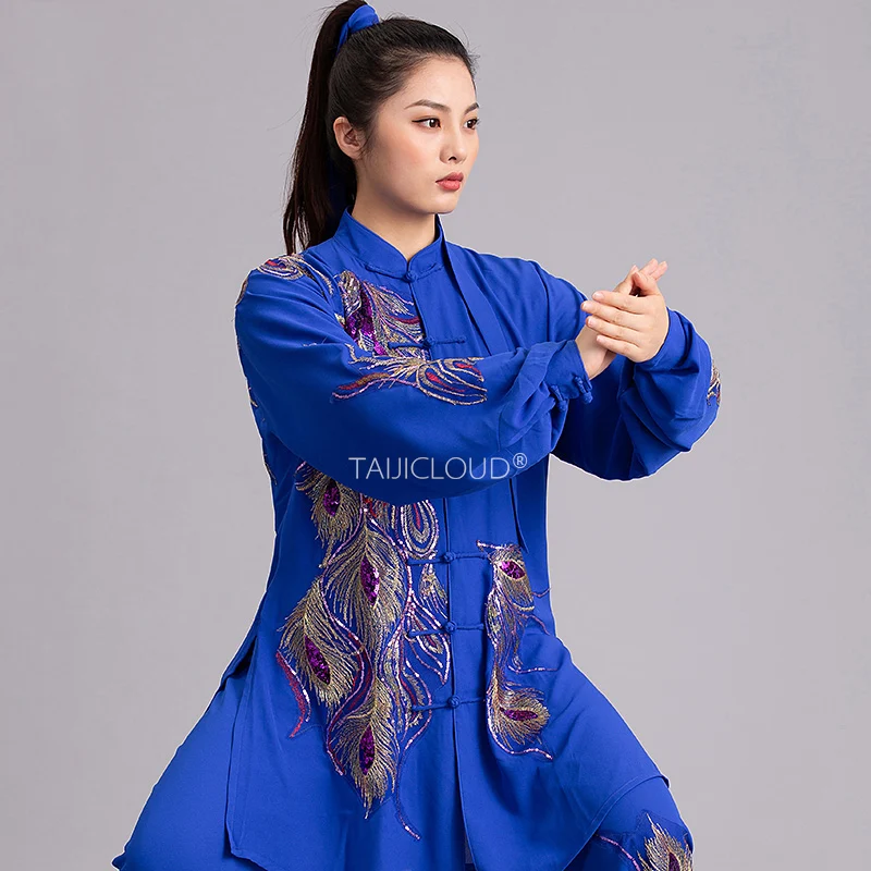 Jade Blue Embroidered Tai Chi Costume for Competition, Performance & Qigong - Unisex Customizable Martial Arts Wear