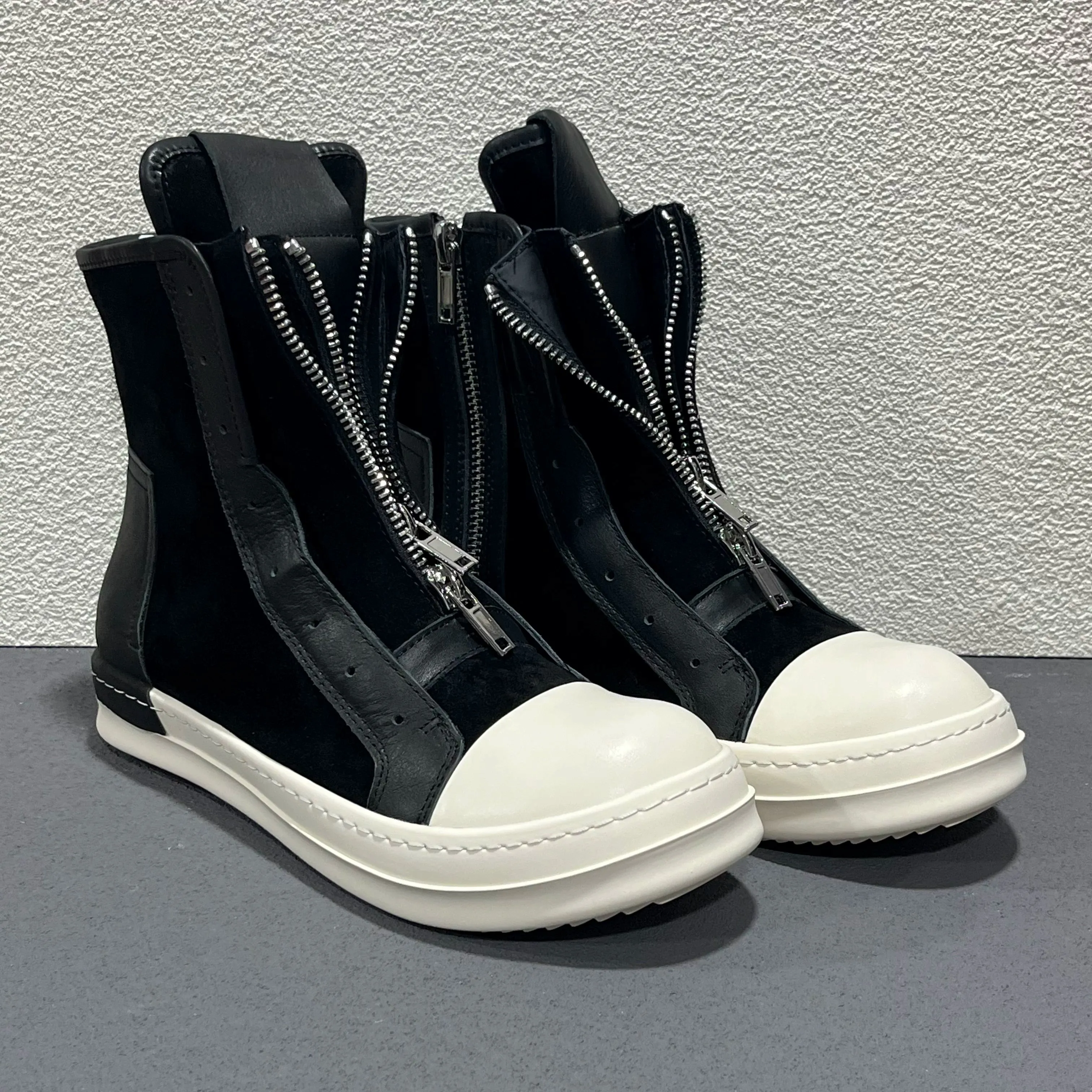 New 26ss Ro Shoes High Street Style Double Zipper High Top Casual Men's Thick Bottom Heightening Leisure Board Shoes Easy Wear