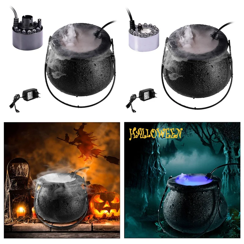 ฮาโลวีนควัน LED Humidifier หมอก Mist Maker เปลี่ยนสีแม่มดหม้อตกแต่ง Prop (พลาสติก) EU Plug