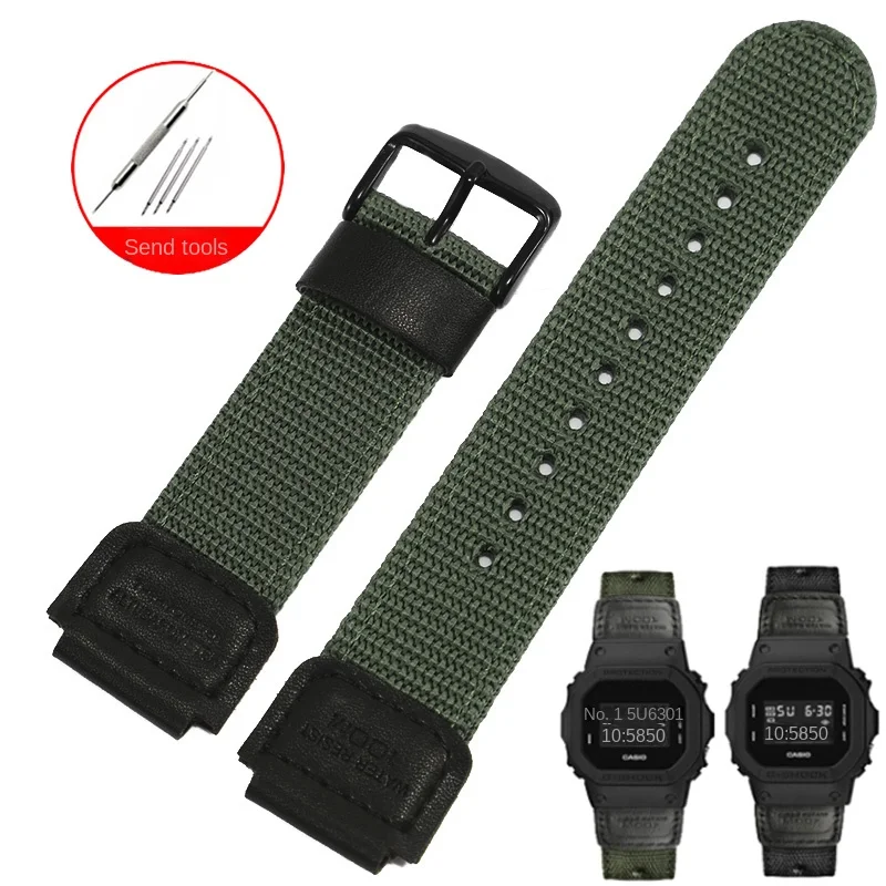 

Nylon Replacement Watch Strap Substitute For AE1200/1300/SGW400 Series Small Square Convex Interface Canvas Strap 18mm