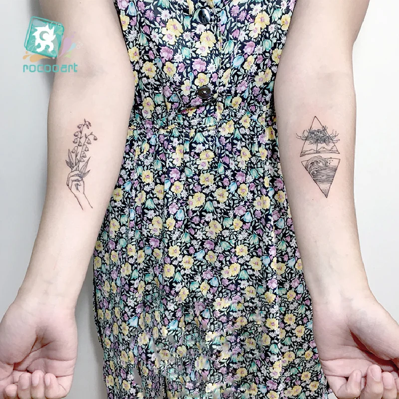 Tatuagens Temporárias Impermeáveis Preto Novo Pequeno Tatuagem Fresca Personalizado Flor Tatuagem Adesivos Atacado 60*105mm