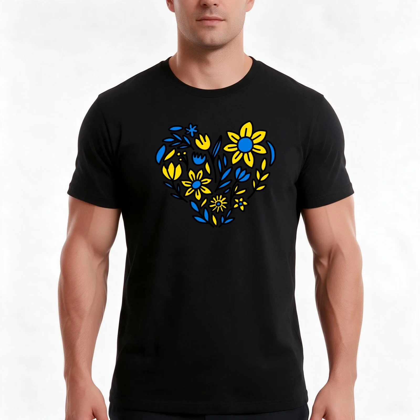 Heart Fom Flowers. Colors of Ukraine. T-Shirt, Summer Casual Cotton Tee, Oversized Streetwear Tops, Vintage Graphic Print