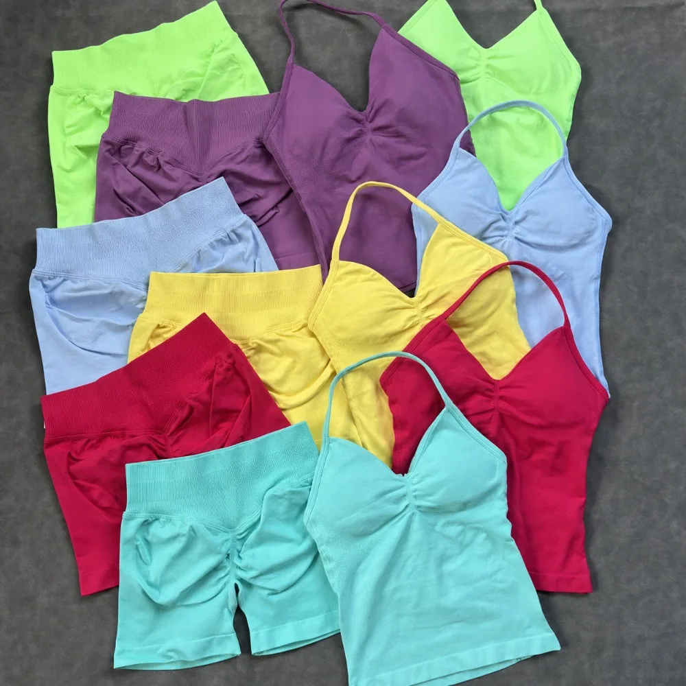 Halter Longline Sports Bra and Butt Lift Shorts Set for Women, Seamless High Stretch Quick Dry Breathable Yoga Gym Activewear