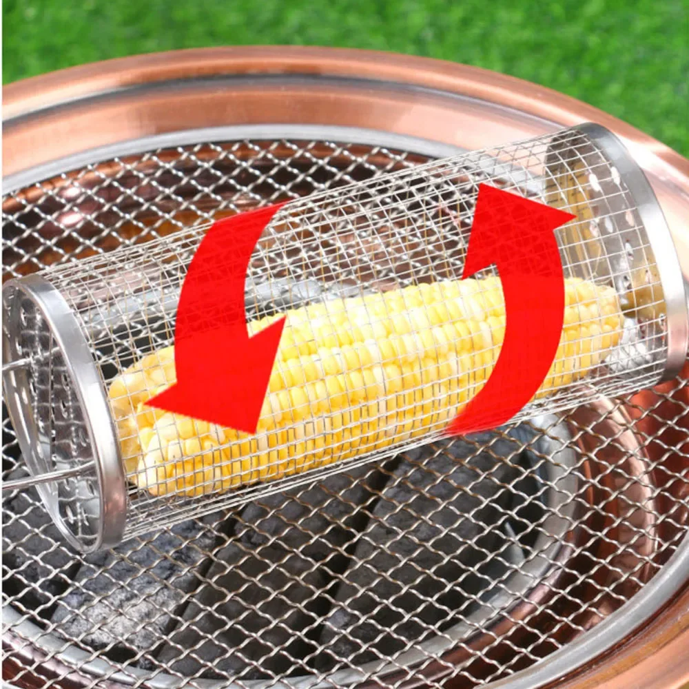 الفولاذ المقاوم للصدأ الشواء قفص 1 قطعة في الهواء الطلق المحمولة الدورية شواء للتخييم نزهة المتداول صافي ترقية أداة شواء #4