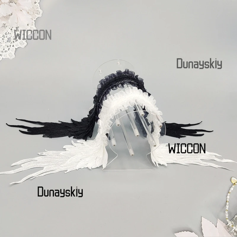 Tocado gótico de ala de lolita para Halloween/Navidad/Oktoberfest/Pascua - Alas de ángel desmontables con ribete de encaje