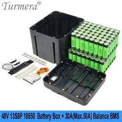 Turmera 48V E-Bike Battery Box Case 13S 30A 50A Balance BMS with 13S8P 18650 Holder DC XT60 Plug Welding Nickel for Diy Pack Use