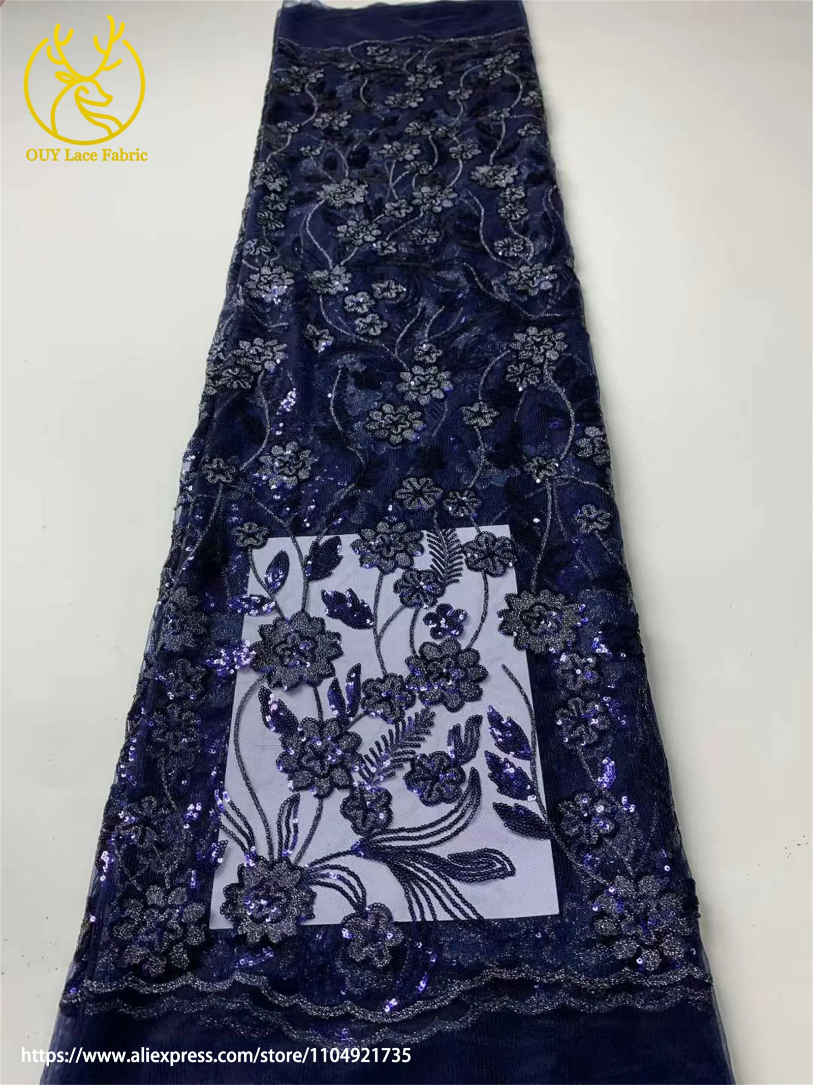 Afrikanische Pailletten Stickerei Spitze Stoff Hohe Qualität Französisch Nigerian Pailletten Tüll Spitze Stoff Damen Kleid Hochzeit Kleid Nähen – Detail 15