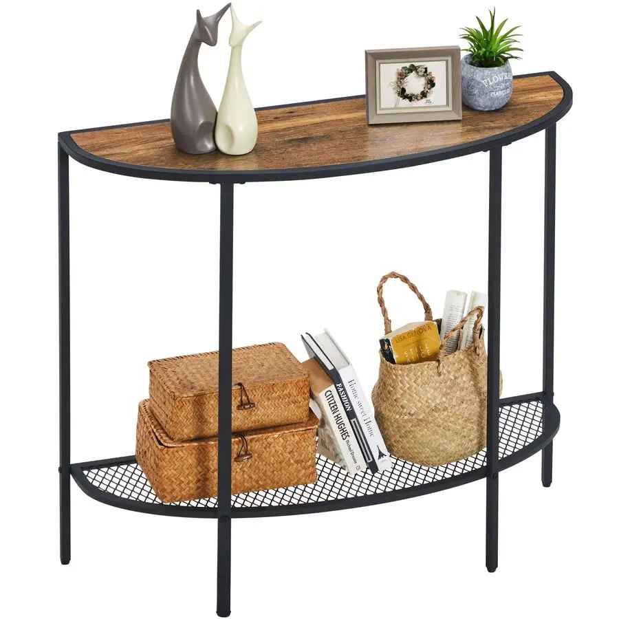 

Entryway Table 2 Tier Small Console Table with Storage Half Moon Sofa Couch Table Mid Century Modern Narrow Entry Way Tables, 3