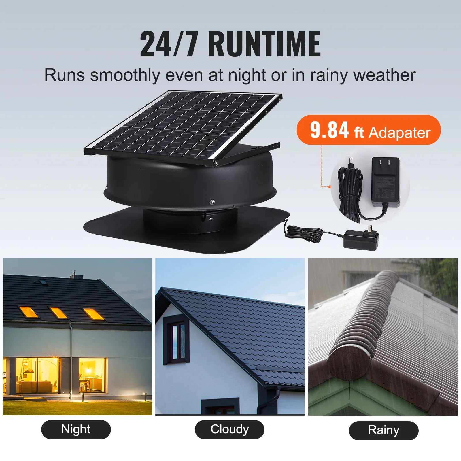 Solar Attic Fan 40W 1230 CFM Large Air Flow Solar Roof Vent Low Noise and Weatherproof with Smart Adapter