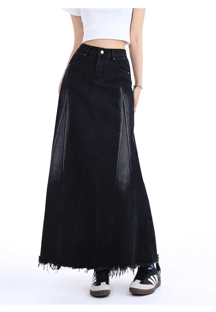 2024 Women Black Denim Skirt Y2k Elegant A-Line Skirt Harajuku Korean High Waist Instagram High Street Trend Jean Skirts