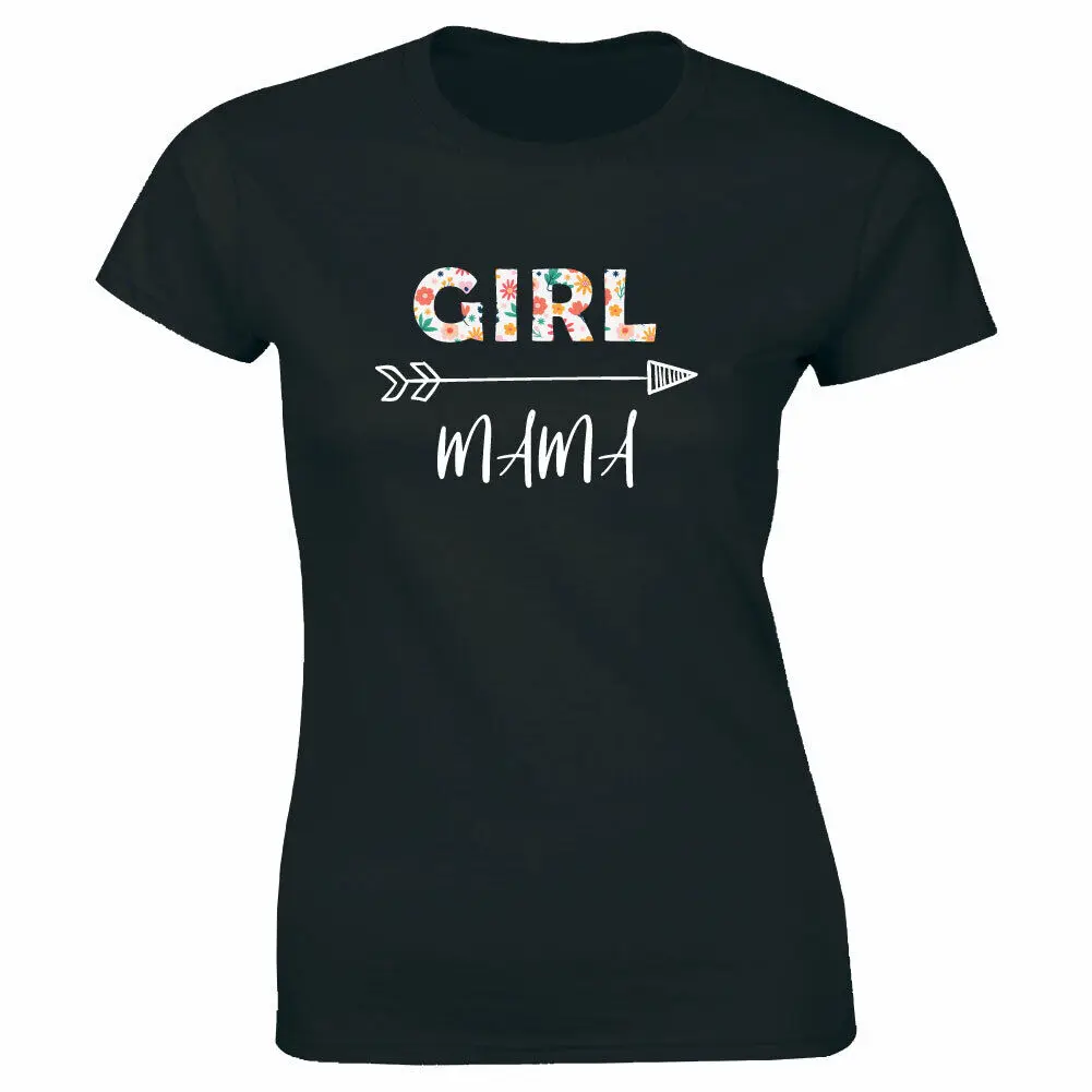 

Girl Mama with Arrow Image And Floral Print Black T-Shirt for Women