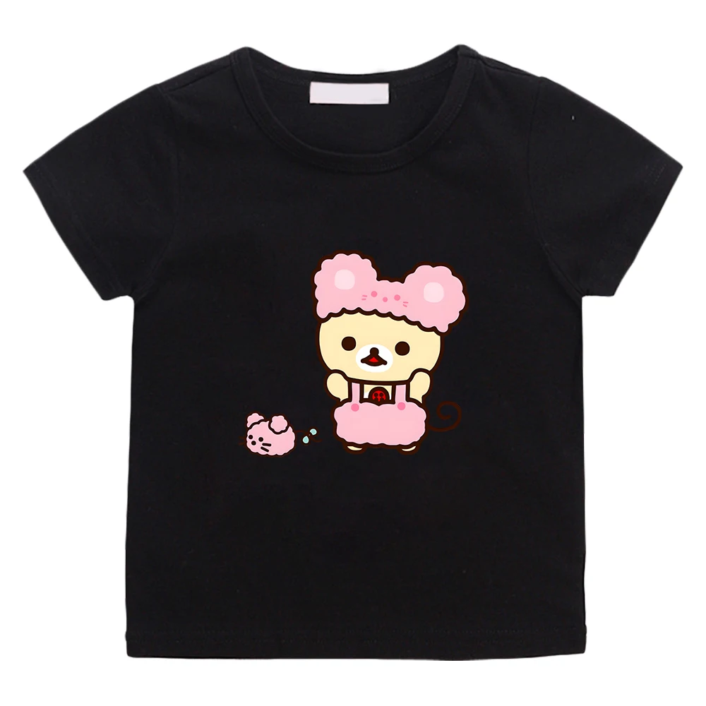 Rilakkuma Bear Kawaii T-shirt for Boys and Girls Children Cartoon Graphic Printing Tee-shirt 100% Cotton Summer Soft Tshirts Tee