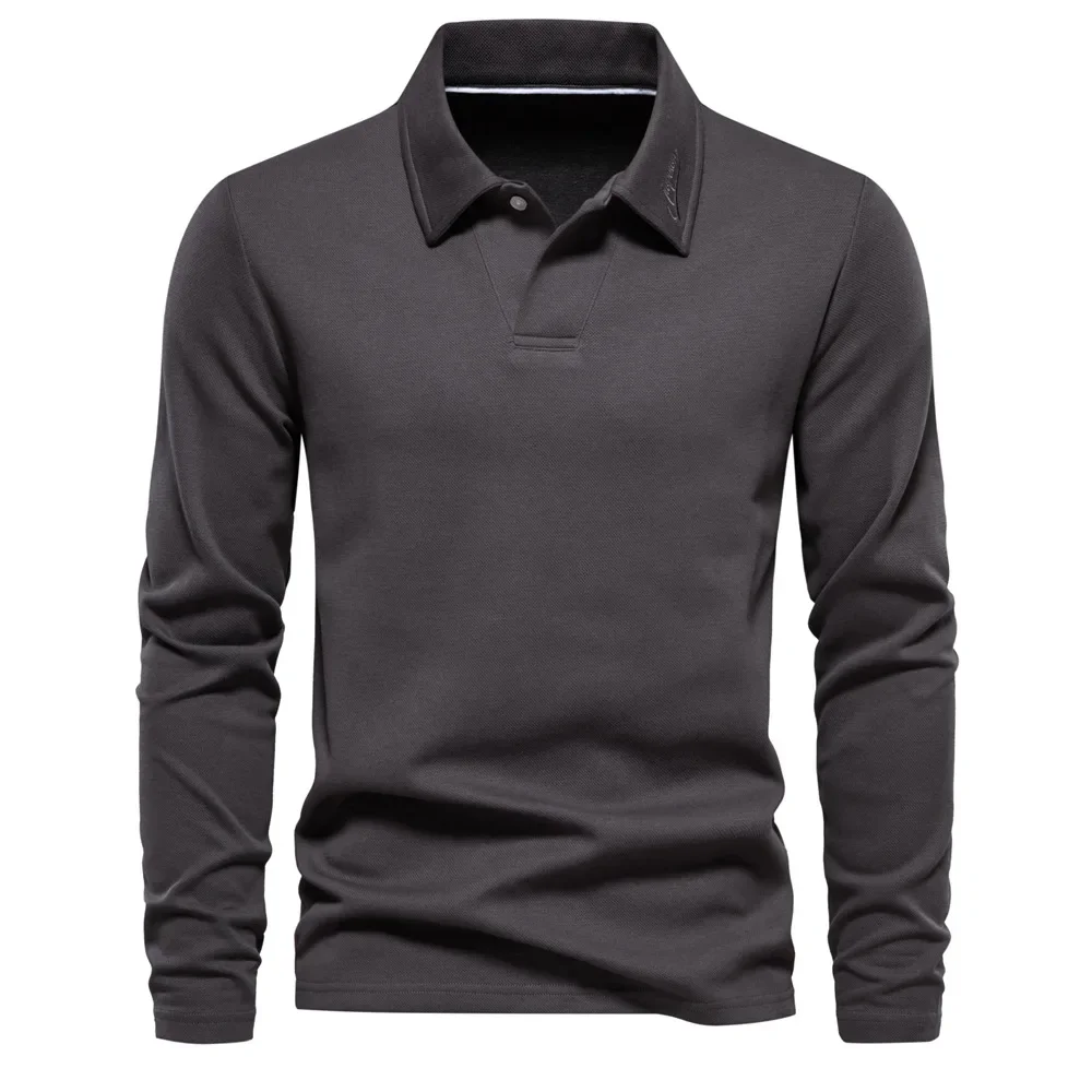 Polo Shirt Men Turn Down Collar Full Sleeve Tops Solid Breathable Y2k Streetwear Basics Slim Fit plain Casual Work 2026 Spring
