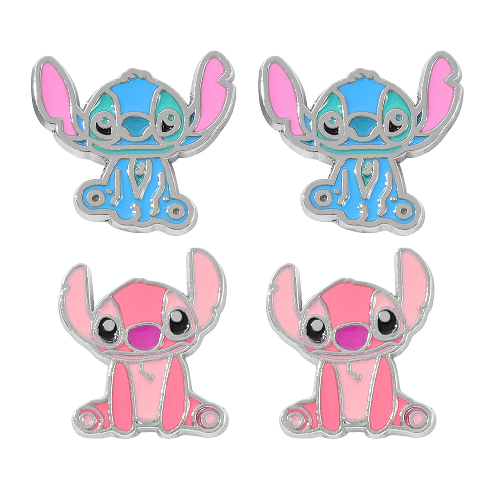 1 زوج الكرتون ليلو و غرزة أقراط لطيف دمى الأذن ترصيع Kawaii الفتيات قلادة حديدية أنيمي غرزة مجوهرات اكسسوارات هدايا