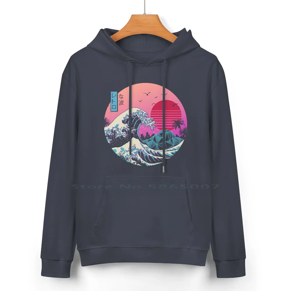 The Great Retro Wave Pure Cotton Hoodie Sweater 24 Colors 1980s Great Wave Off Kanagawa Japanese Inspired Cool Retrowave 100%