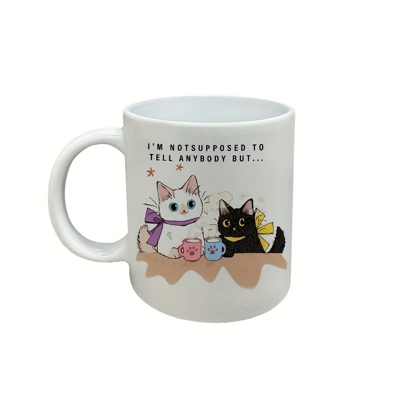 Ceramic Cup Cute Black White Cat Mug Double Side Design Ceramic Coffee Cup Perfect Gift for Cat Lovers Birthday Valentine