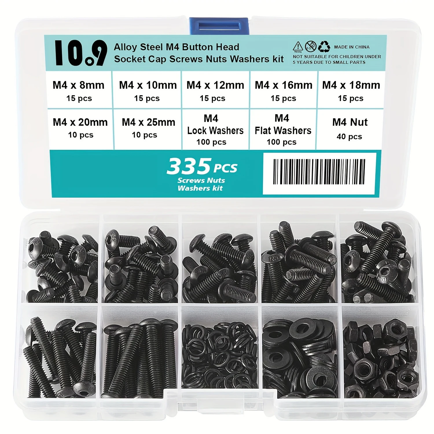 

200PCS/30mm 35mm 40mm 45mm 50mm, 335PCS/M4 x 8mm 10mm 12mm 16mm 18mm 20mm 25mm Button Head Socket Cap Screws Bolts Washers Nuts
