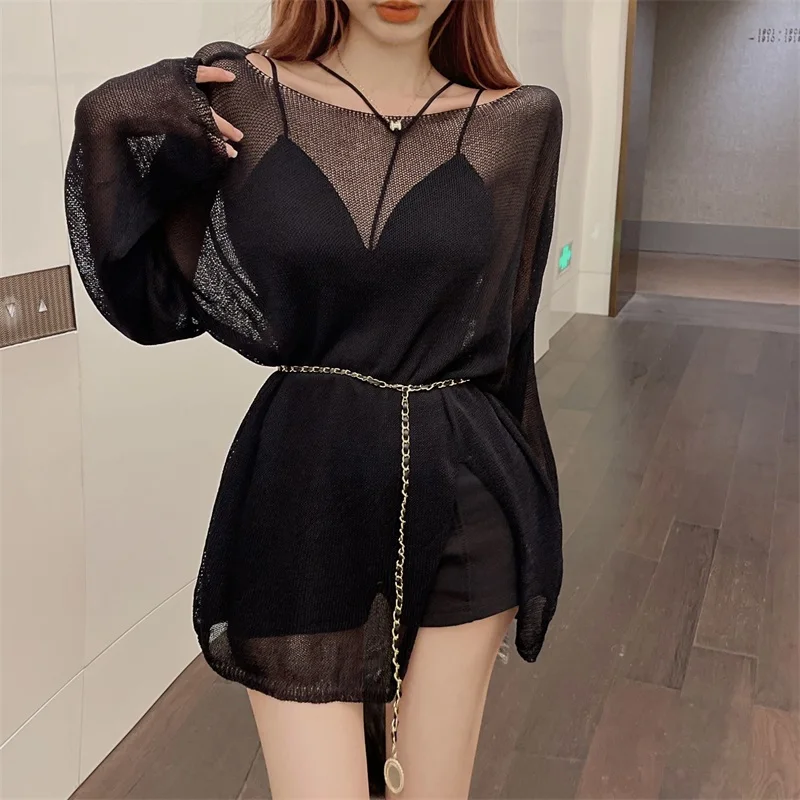 

Spicy Girl Ele Long Sve Sun Protection Cover up Vest Hanging Ne Tank Top Summer New Faion Set Women's Faion