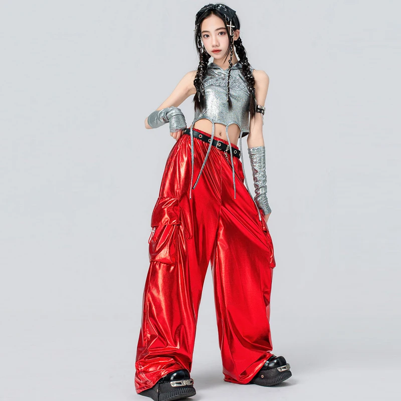 Fashion Girls Jazz Dance Clothing Kids Laser Hip Hop Dance Costume Stage K-pop Outfit Children Ballroom Dance Suits XS11476