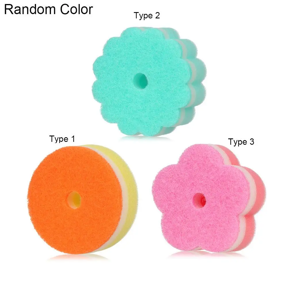 Home Random Color Tableware Sponge Brush Flower Scouring Pads Dishwashing Sponge Round Shape