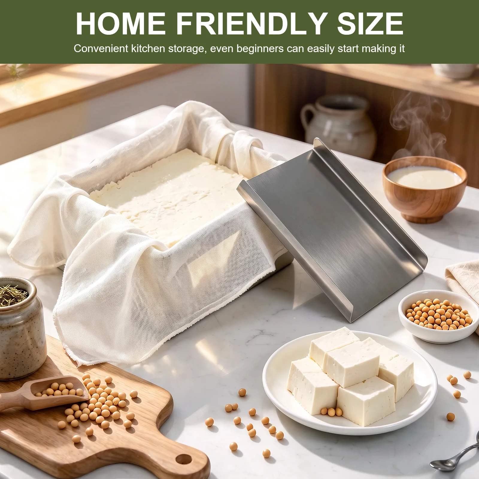 Stainless Steel Tofu Press Mould Homemade Cheese Making Molds Food Grade Deep Press Tofu Presser with Cloth for Kitchen Gadgets view 6