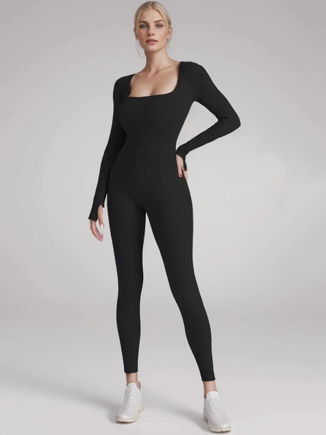 Threaded Fabric High Quality Women Jumpsuits Long Sleeve Shapewear Hip Lift Yoga Exercise One Piece Jumpsuit With Long Pants