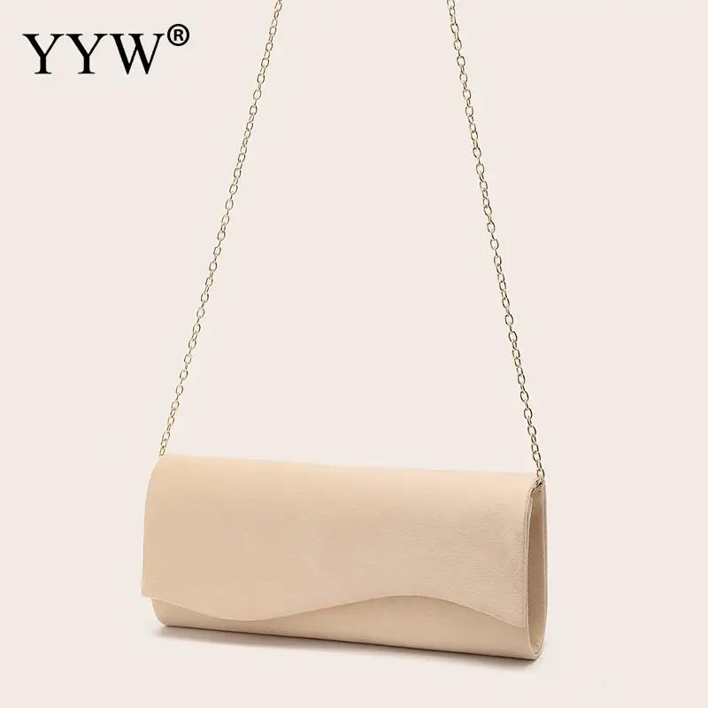 Simple Solid Color Satin Clutch Handbag for Women Elegant Envelope Clutch Bags Metal Chain Crossbody Shoulder Messenger Purse