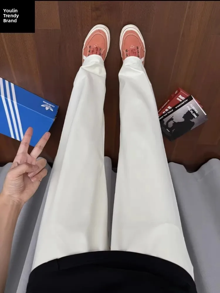 

Белые мужские летние тонкие брюки прямого кроя из американского ледяного шелка, быстросохнущие, повседневные, Cleanfit, со средней/низкой посадкой на талии