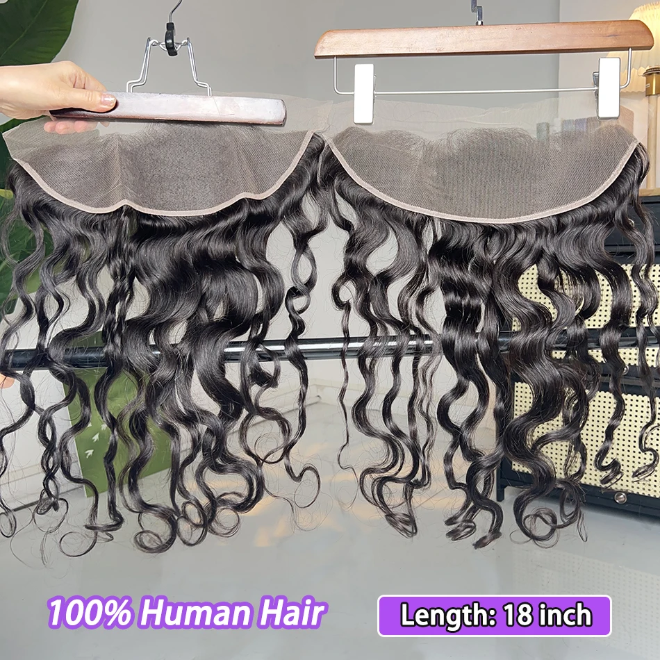 Natural Wave 13x4 Transparent Lace Frontal Human Hair #1B Natural Color Preplucked Bleached Knots Invisible Lace Raw Virgin Hair