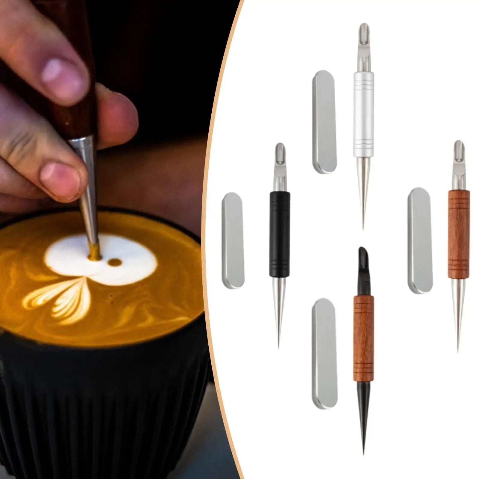 Latte Art Pen Drawing Tool Easy to Use Portable Sturdy Double Ended Decorating Pen for Kitchen Household Bar Latte Americano