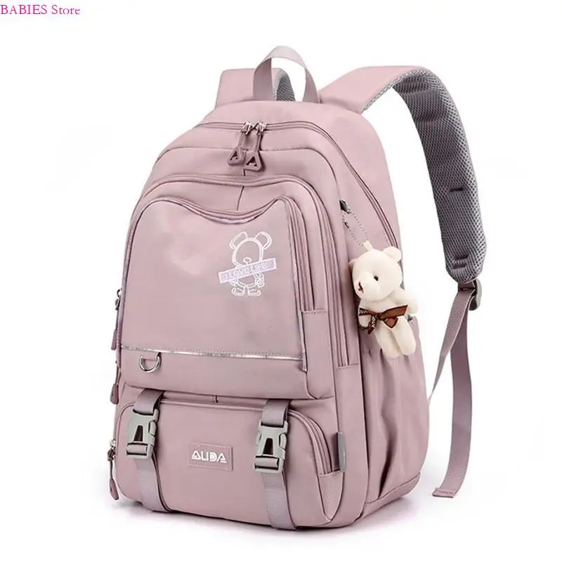 

C9GB Multi Pockets Backpack with Pendant Casual Daypack School Bag Rucksack for Girls