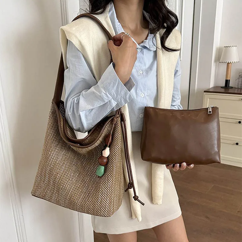 Ladies' Handbag 2026 Weaving Armpit Bag New Trendy Shoulder Bags Leisure Large Capacity Beach Bags