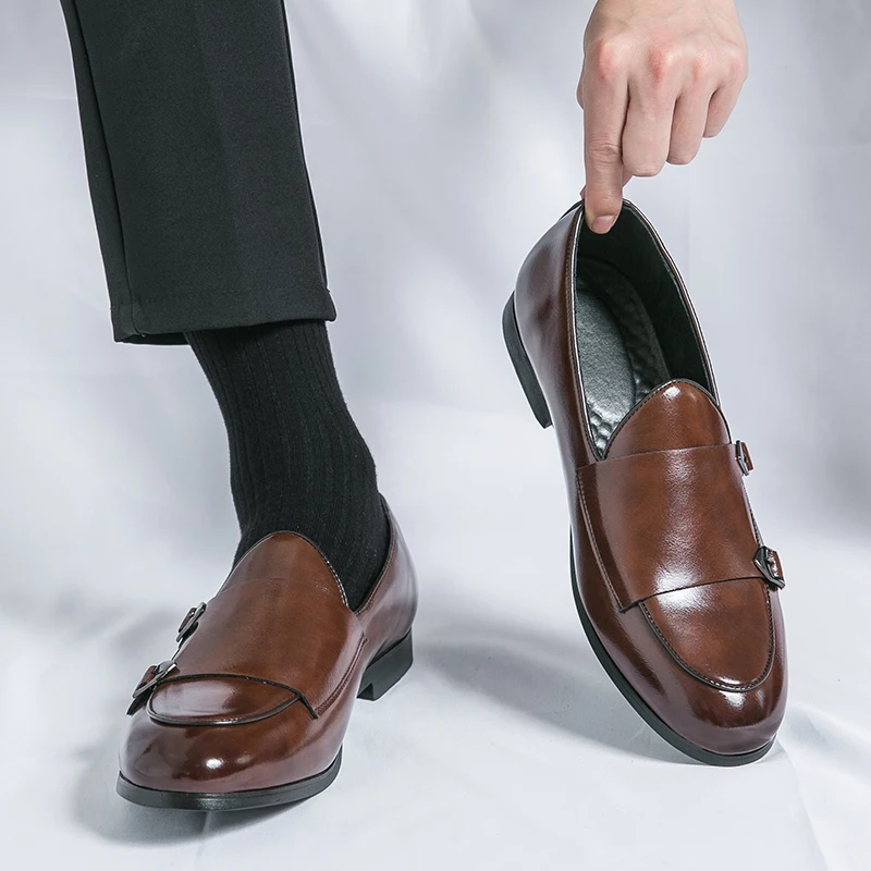 Man Leather Shoes Formal Monk Man Business Office Male Casual Dress Derby Shoes Buckle Wedding Party Luxury Botas Para Hombre