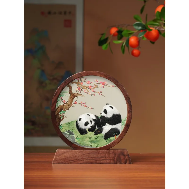 Suzhou Suzhou embroidery double-sided embroidery ornament embroidery panda intangible cultural heritage table