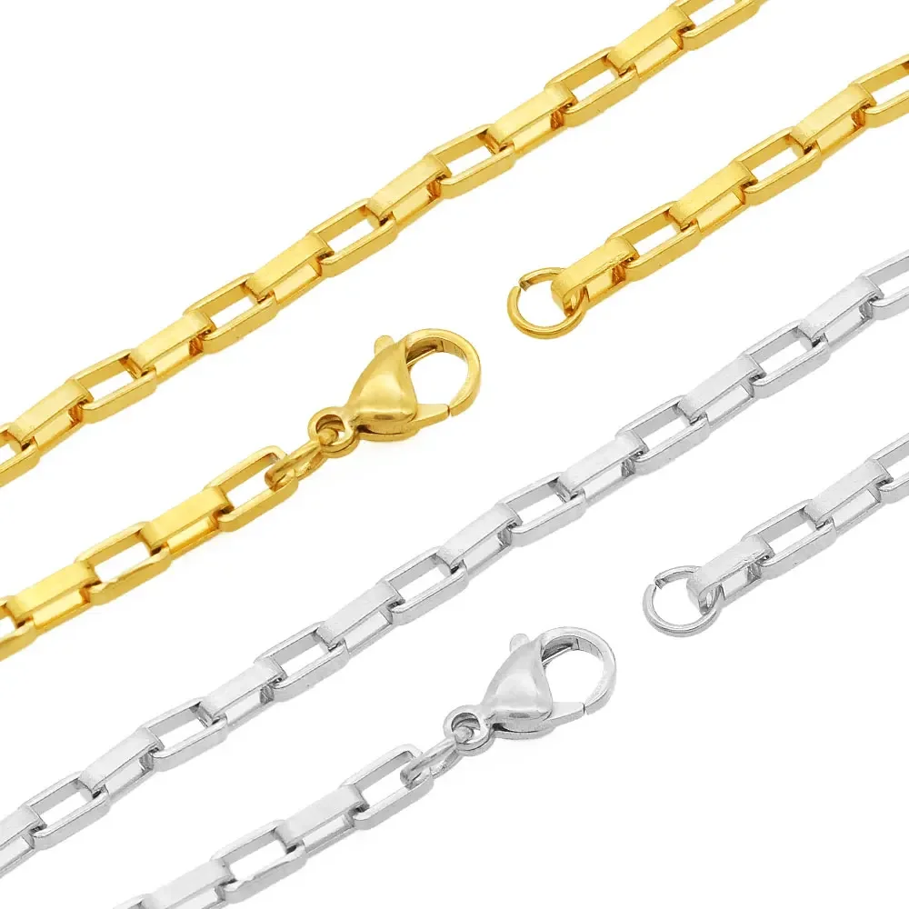 5pcs/lot Bulk Wholesale 304 Stainless Steel 3x5.5mm Square Box Chain Necklace for DIY Jewelry Making 60cm Rope Fiago Curb Chain