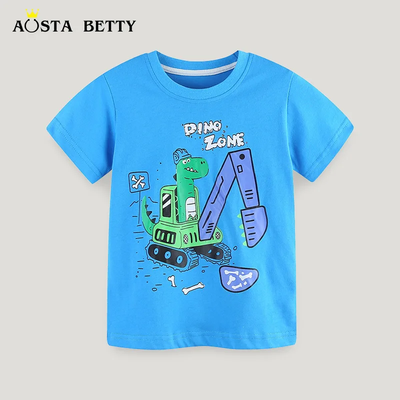 

2024Summer New BoysTT-shirt Style Cartoon Printed Crew Neck Top Children's Knitted Cotton SweatshirtAosd