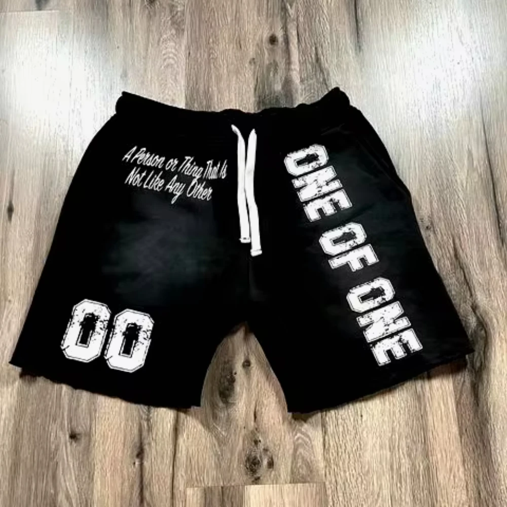

Vintage Word Graphic Drawstring Casual Pocket Shorts for Men Clothing High Quality Cotton Shorts Men