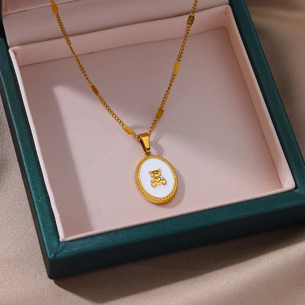 Stainless Steel Round Necklace For Women Vintage Gold Color Scallop Pendant Chain Choker Necklace 2024 Trend Party Jewelry