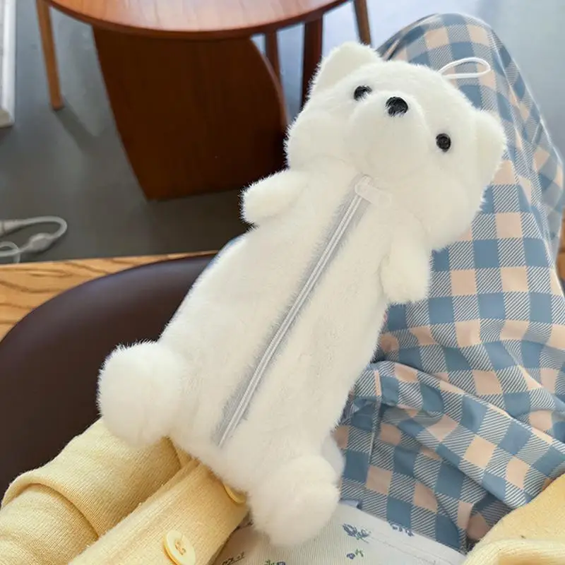 Weiches, flauschiges Plüsch-Fuchs-Federmäppchen mit tragbarem Aufhängering und großer Kapazität für Schüler, Schule, Büro und Schreibwaren-Aufbewahrung. – Detail 3