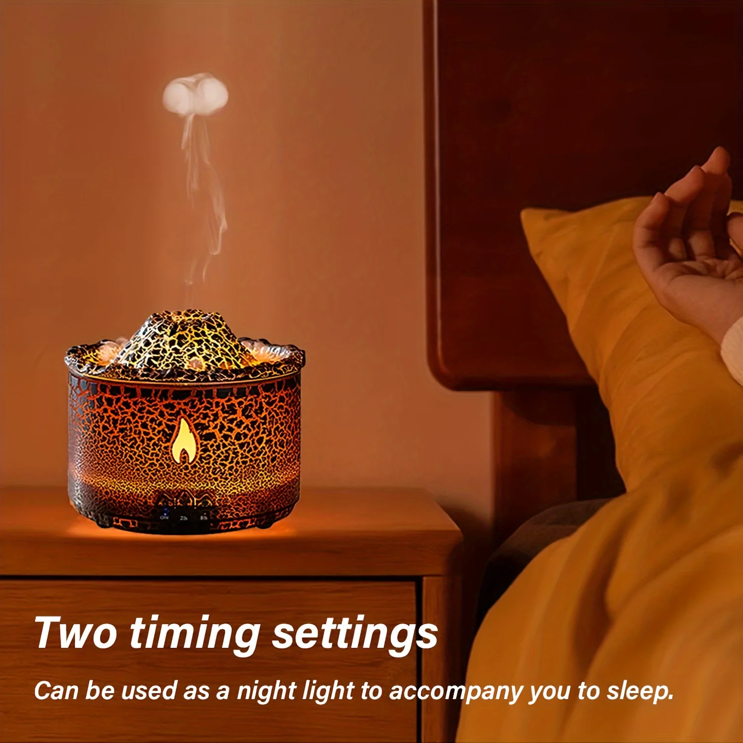 ناشر رائحة اللهب البركاني مع إضاءة ليلية ليد ، مرطب زيت أساسي محمول ، إيقاف تلقائي ، وضعان لونين ، مثالي