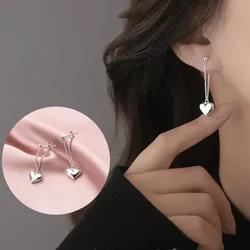 Boucle D’oreille Femmes Heart Chain Earring Jewelry Sterling Silver Earrings For Women Party Accessories Gift Heart Earrings