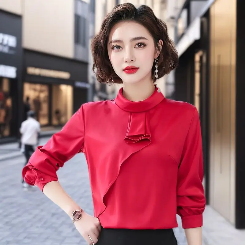 Western Style Ruffled Edge Long Sleeved Elegant Chiffon Shirt for Women's Spring Autumn New Slimming Loose Chic Versatile Top