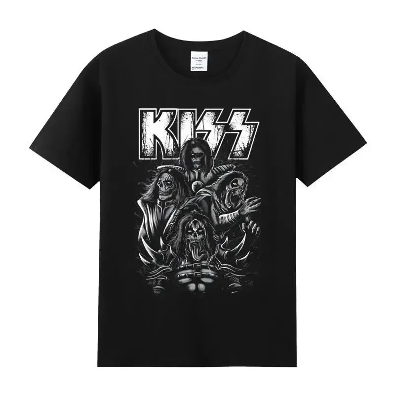 2024 New Kiss Rock Metal Band T-shirt with Printed Cotton Round Neck Short Sleeve T-shirt Hip Hop Men's Street Top T-shirt