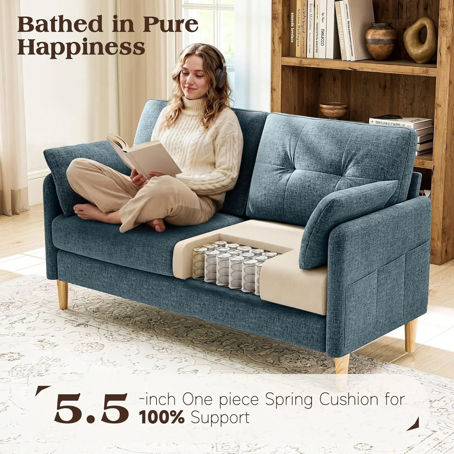 Sofá Pequeno de 64,6 Polegadas em Chenille com Capa Removível e Almofada, Personalizado para Sala de Estar, Quarto e Escritório