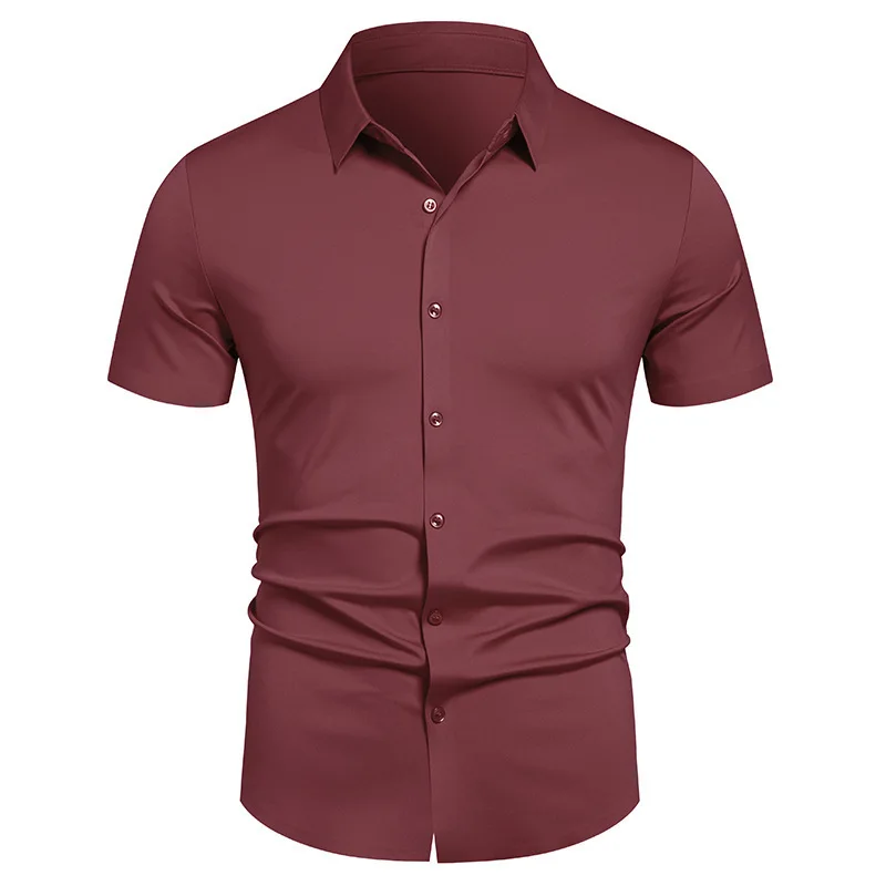 No Ironing Business Shirts Men's Summer Solid Color Short Sleeved Formal Work Shirt Men Fashion Comfortable Versatile Shirts Top view 6