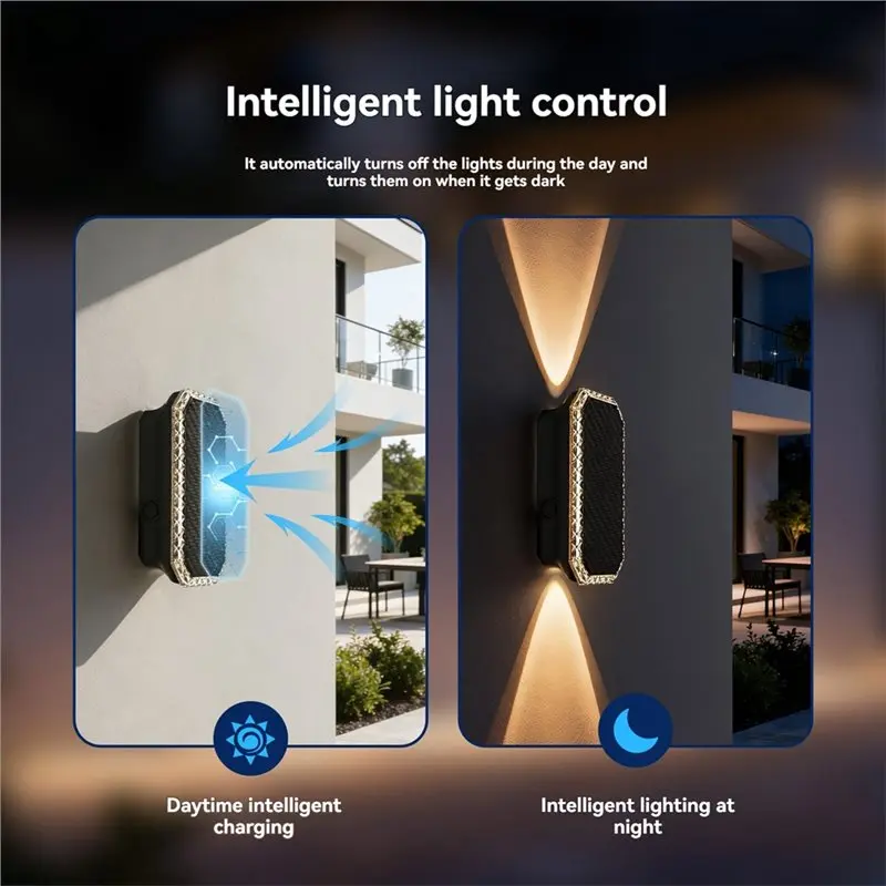 AFOURT-Dual Focused LED For Backyard Patio Porch Solar Fence Lights Outdoor 2PCS 3-Color Temperature Wall Lighting Up Down