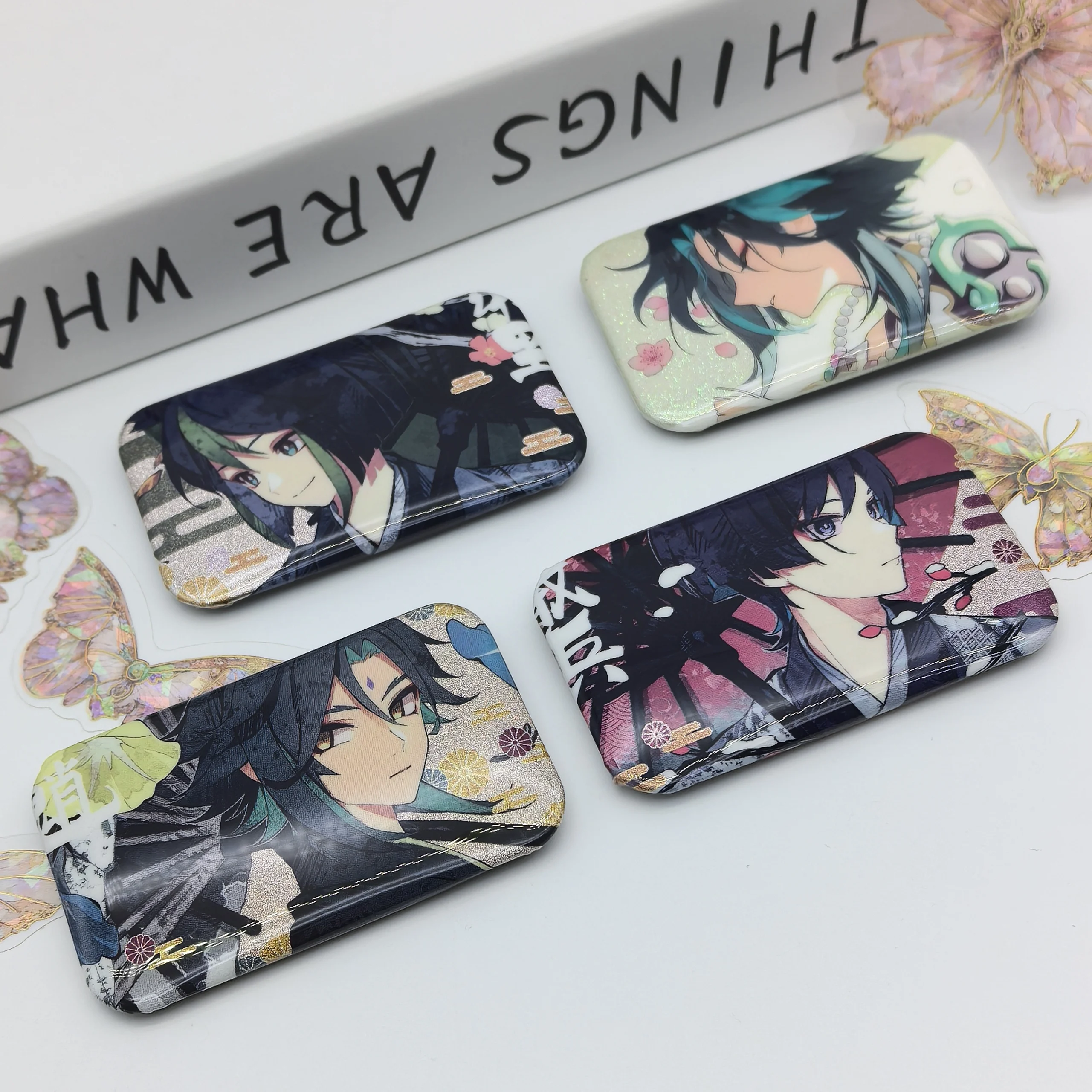 1PC Anime Games Genshin Xiao Scaramouche Tighnari Rectangular Flashing Badge Men's and Women's Clothing Backpacks Brooches Pins