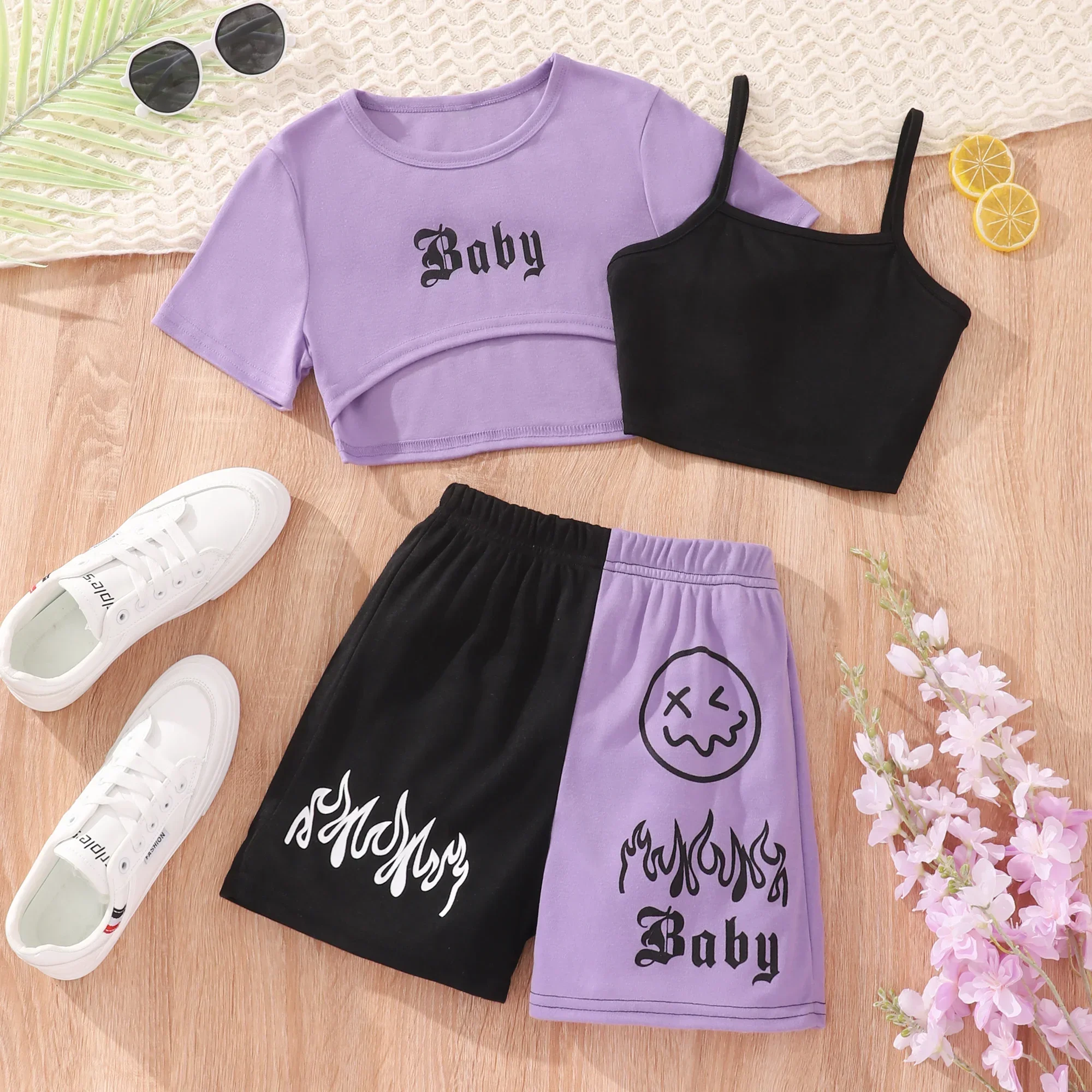 Summer Set Girl Clothes 8 9 10 11 12 Years Old Purple Sports Outfit Teen Girls Basketball Uniform Casual Kids Girl Outdoor Suit