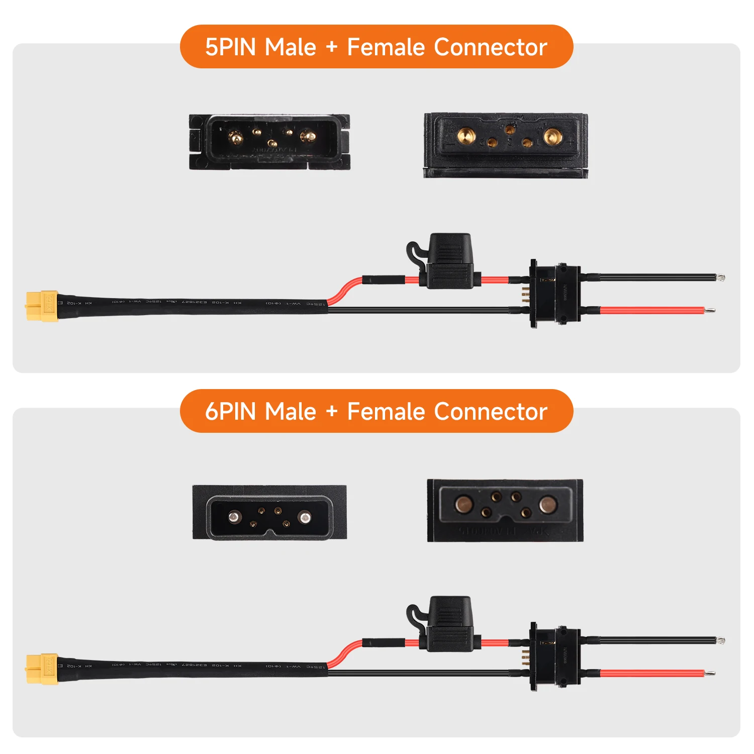 Hailong Battery Discharge Connector 5Pin 6Pin Male Female Connection E-Bike Battery Base Replacement Part 50A External Fuse