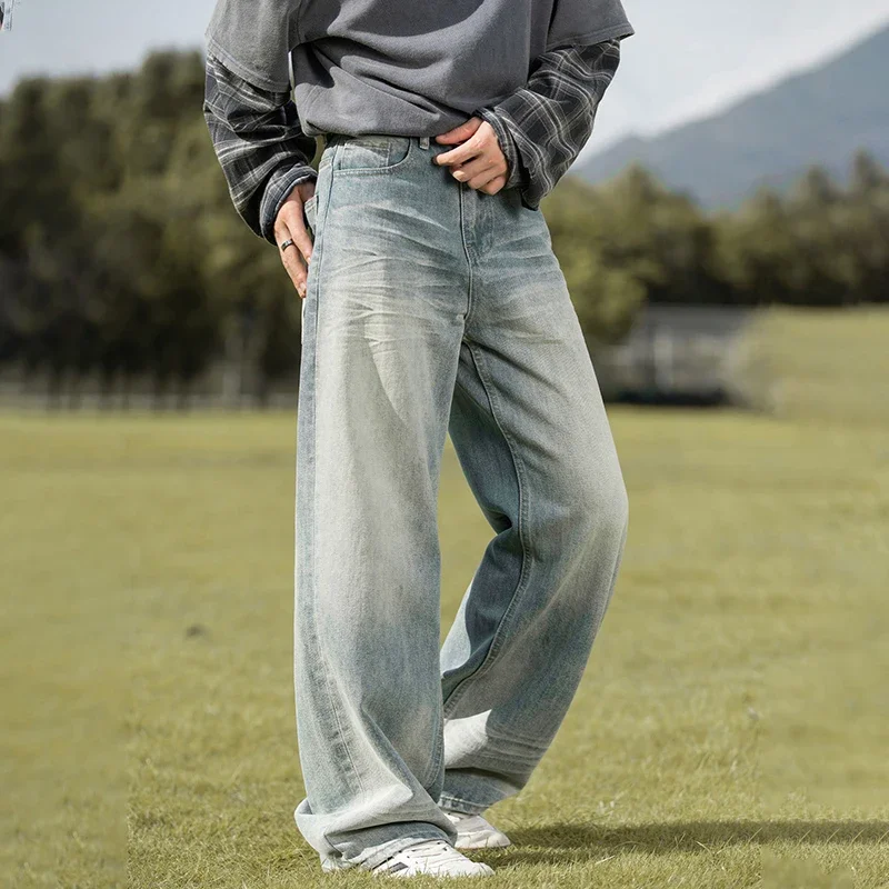 

TFETTERS 2025 осень-зима мешковатые джинсы мужские модные повседневные широкие джинсы мужские потертые прямые брюки в стиле ретро в стиле хип-хоп для мужчин